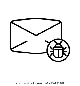 envelope with bug, illustration of malicious mail, malware, spam mail and phishing icon vector