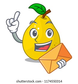 With envelope bunch cartoon of juicy yellow quinces fruits