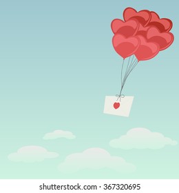 Envelope with Bunch heart balloons