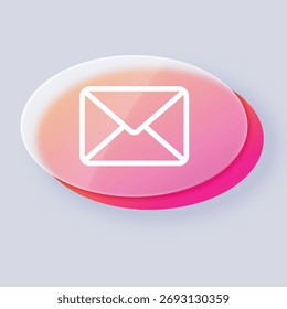 Envelope button glassmorphism effect vector icon. Transparent blur glass pink gradient button. UI UX user software. App or web interface. Letter outline sign, post message