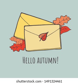 Envelope by mail. Autumn vector illustration icon.