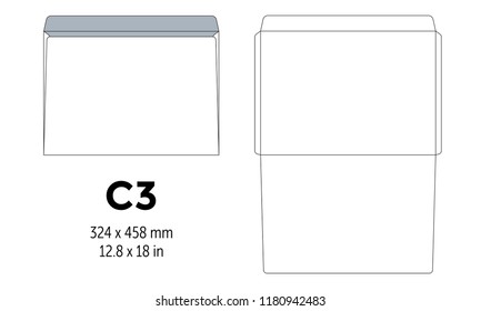 Envelope c3 template for a4, a5 paper with cut lines. Vector illustration