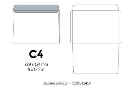 Envelope C4 Template For A4, A5 Paper With Cut Lines. Vector Illustration