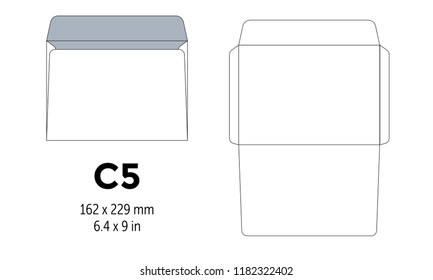 Envelope C5 Template For A4, A5 Paper With Cut Lines. Vector Illustration