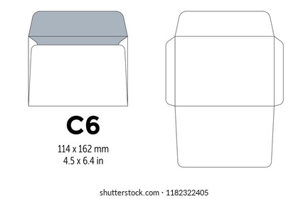 Envelope C6 Template For A4, A5 Paper With Cut Lines. Vector Illustration