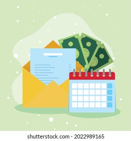 envelope and calendar with money