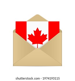Envelope with Canada flag on a white background. Vector illustration.