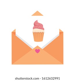 envelope and card with cupcake isolated icon vector illustration design