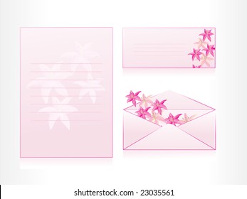 envelope and card with floral background