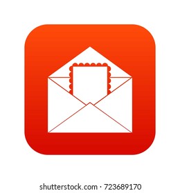 Envelope with card icon digital red for any design isolated on white vector illustration