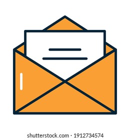 envelope and card icon over white background, line and fill style, vector illustration