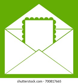 Envelope with card icon white isolated on green background. Vector illustration