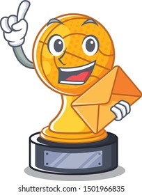 With envelope cartoon basketball trophy display in drawer