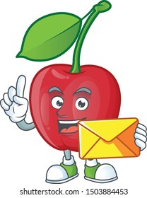 With envelope cartoon bing cherries on white background