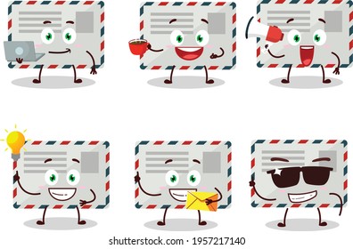 Envelope cartoon character with various types of business emoticons
