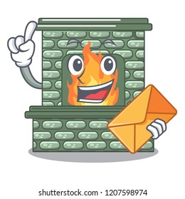 With envelope cartoon a fireplace in the house