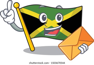 With envelope cartoon jamaica flag hoisted on mascot pole