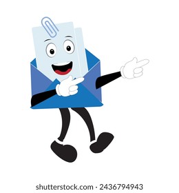 Envelope cartoon mascot character, Cartoon cupid points with a gesture of hand, retro comic message sticker, cute stylish design flat vector illustration. Eps 10