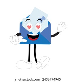 Envelope cartoon mascot character, Cartoon cupid points with a gesture of hand, retro comic message sticker, cute stylish design flat vector illustration. Eps 10