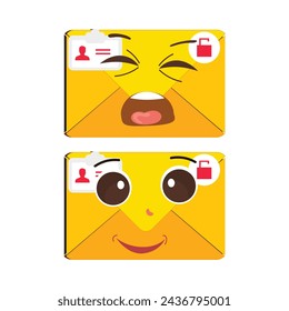 Envelope cartoon mascot character, Cartoon cupid points with a gesture of hand, retro comic message sticker, cute stylish design flat vector illustration. Eps 10