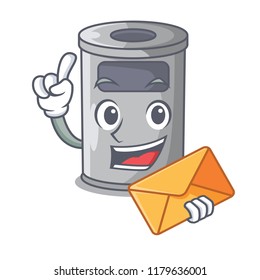 With envelope cartoon steel trash can in the door