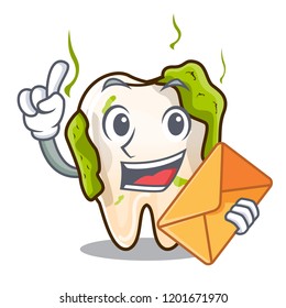 With envelope cartoon unhealthy decayed teeth in mouth