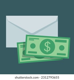 Envelope with cash vector illustration in flat graphic style. Budgeting money, managing money, envelope stuffing, personal finance concept. 