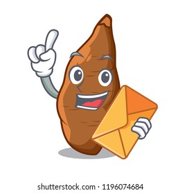 With envelope cassava root on the plate cartoon