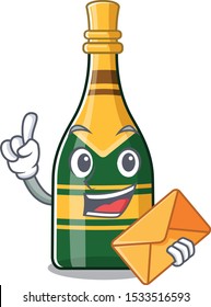 With envelope champagne bottle poured in cartoon glasses