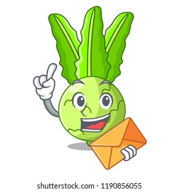 With envelope character kohlrabi on a wooden table