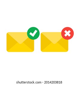 The envelope with check mark and cross vector illustration