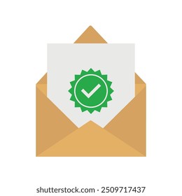 Sobre Con El Icono De Marca De Verificación. Vector de concepto de correo aprobado. Notificación. Mensaje.