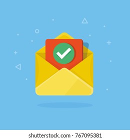 Envelope With Checkmark Flat Vector Illustration. Concept Of Email Confirmation Or Approved Document