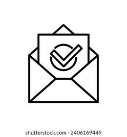 Envelope with checkmark icon vector illustration. Opened letter on isolated background. Check sign concept.