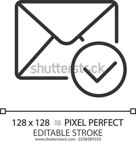 Envelope with checkmark pixel perfect linear icon. Message delivered. Email notification sign. Communication technology. Thin line illustration. Contour symbol. Vector outline drawing. Editable stroke