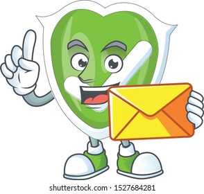 With envelope checkmark shield with character a mascot