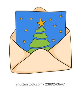 Sobre con tarjeta de Navidad. Caricatura. Ilustración del vector