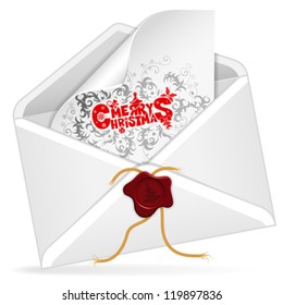 Envelope with Christmas Card, isolated on white, vector illustration