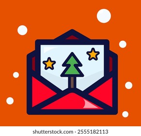 Envelope christmas icon. Lineal color style. Greeting card, christmas gift, invitation party on christmas day. Cartoon flat vector illustration. 