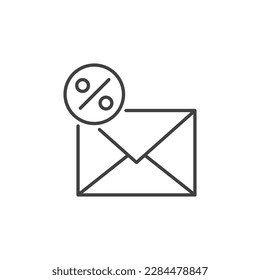 Envelope and Circle with Percent sign vector Email concept icon or symbol in outline style