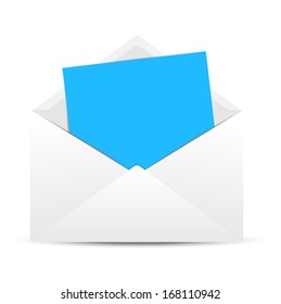 Envelope with a clean blue paper sheet,  vector  illustration