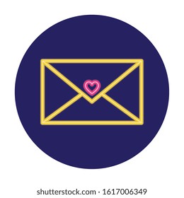 envelope closed in neon light, valentine day vector illustration design