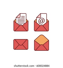 Envelope closed, open and letter. Red tones