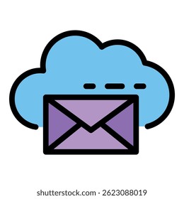 Envelope and cloud icon. Outline envelope and cloud vector icon color flat isolated