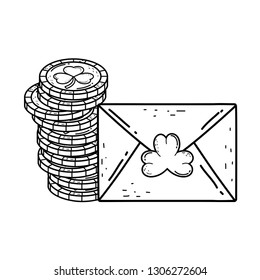 envelope with clover with coin st patrick invitation