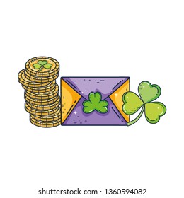 envelope with clover with coin st patrick invitation