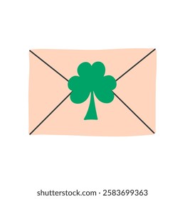 Envelope with a clover leaf. St. Patrick's Day graphic hand drawn vector icon