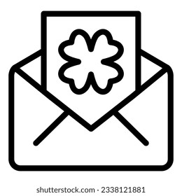 Envelope with clover postcard line icon. Open letter with shamrock outline style pictogram on white background. Patrick day party messaging for mobile concept and web design. Vector graphics