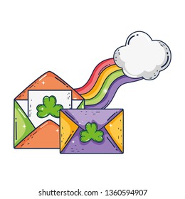 envelope with clover and rainbow st patrick invitation