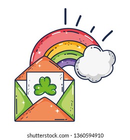 envelope with clover and rainbow st patrick invitation